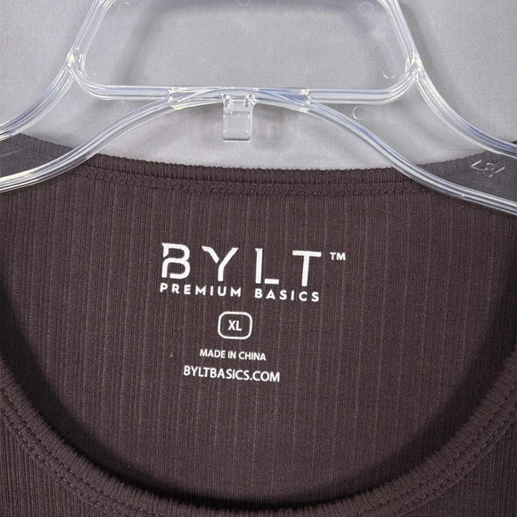 BYLT Premium Basics Long Sleeve Shirt Mens XL Plum Ribbed Tee Crew Neck - Picture 3 of 7